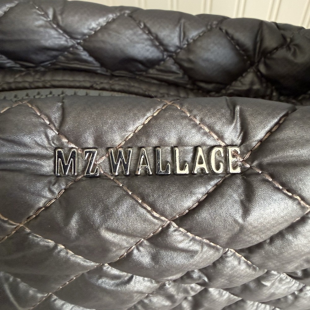 MZ Wallace Medium Sutton Quilted Nylon Bag Handbag Purse Metallic Gray Silver - Picture 2 of 16